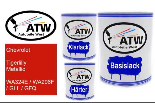 Chevrolet, Tigerlilly Metallic, WA324E / WA296F / GLL / GFQ: 1L Lackdose + 1L Klarlack + 500ml Härter - Set, von ATW Autoteile West.